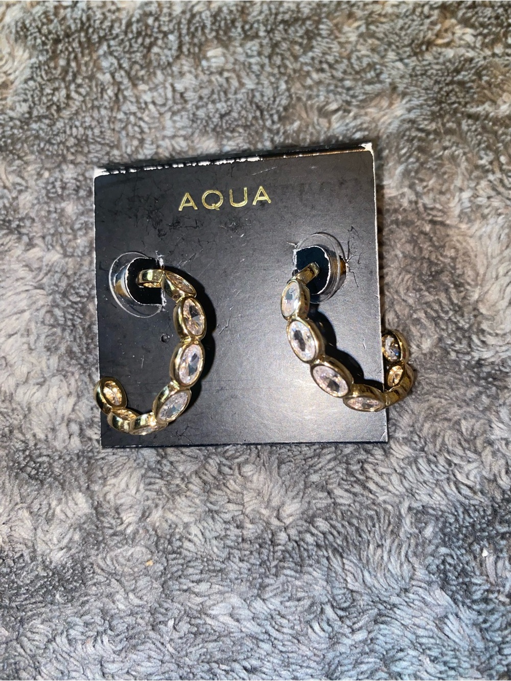 AQUA bezel-set Gold Toned crystal hoop earrings $50